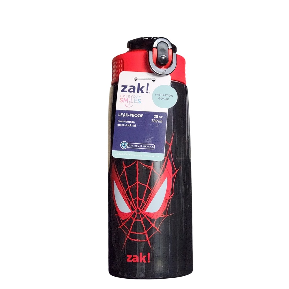 Zak Marvel Spider-Man Miles Morales Water Bottle 25oz Leak-Proof Quick-Lock Lid